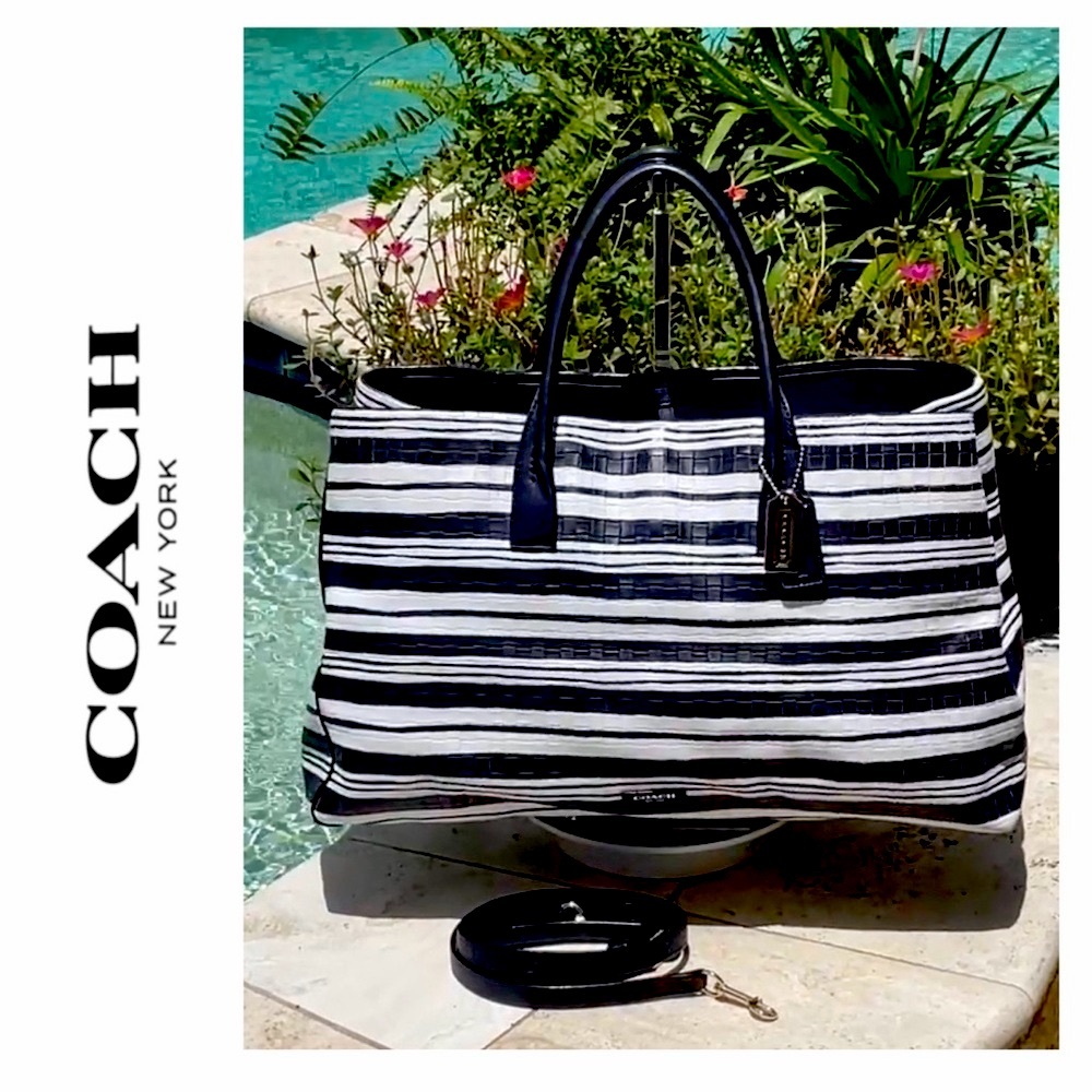 Coach Bleecker Dk Navy Blu/Wht Embossed Leathr Lg Studio Tote/Xbody